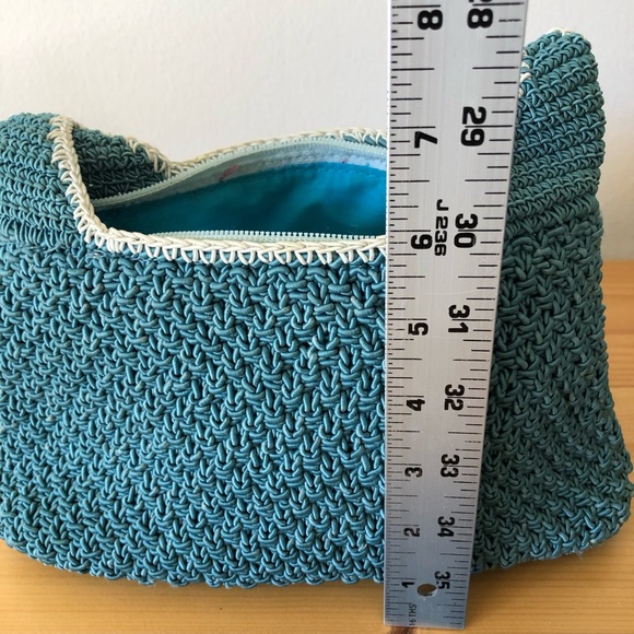 Liz Claiborne Teal and Ivory Small Handbag Purse Boho Minimalist Preppy - Picture 8 of 9